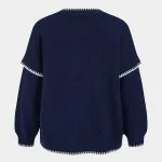 Knit Round Neck Contrast Trim Long-Sleeve Top – Wrena
