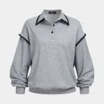 Contrast Trim Lapel Button Sweatshirt – Wrena