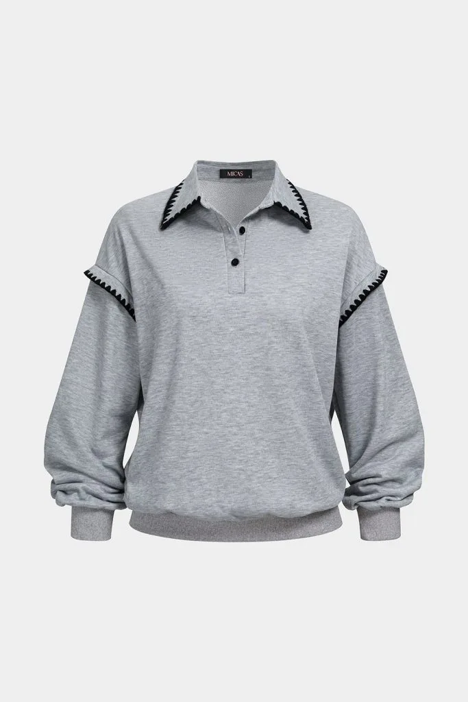 Contrast Trim Lapel Button Sweatshirt – Wrena