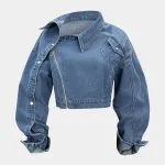 Denim  Asymmetrical Zipper Long-Sleeve Jacket – Wrena