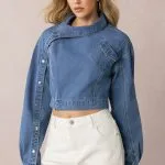 Denim  Asymmetrical Zipper Long-Sleeve Jacket – Wrena