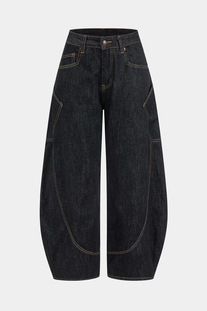 Denim Washed Wide Leg Barrel Jeans