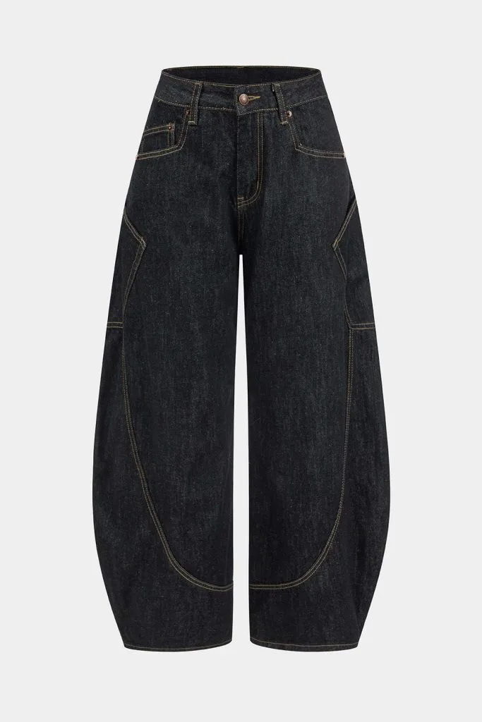 Denim Washed Wide Leg Barrel Jeans