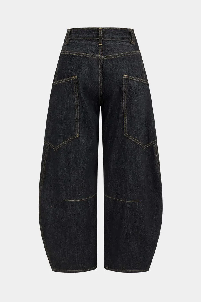 Denim Washed Wide Leg Barrel Jeans – Wrena