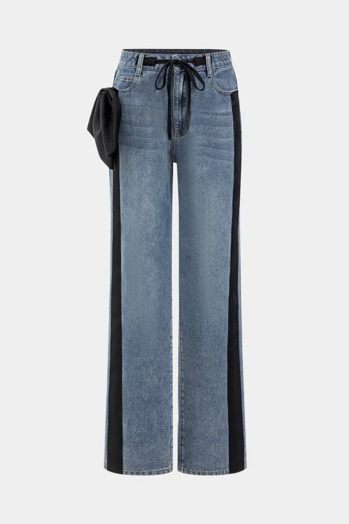 Bow Tie Patchwork Pocket Straight Leg Jeans – Wrena