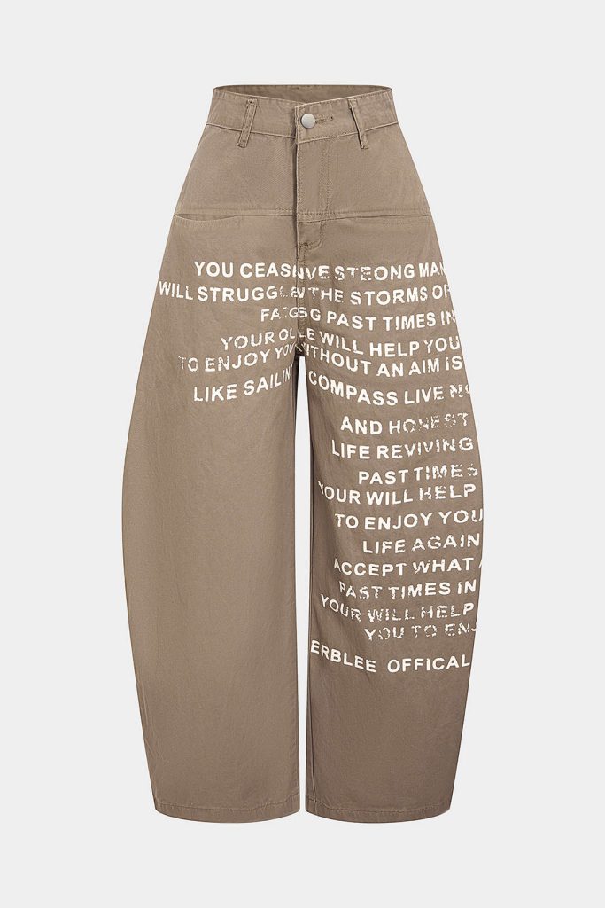 Denim Letter Print Barrel Jeans