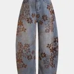Denim Floral Print High-Waist Pocket Jeans – Wrena