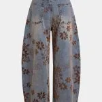 Denim Floral Print High-Waist Pocket Jeans – Wrena