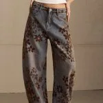 Denim Floral Print High-Waist Pocket Jeans – Wrena