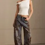 Denim Floral Print High-Waist Pocket Jeans – Wrena