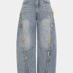 Denim Metallic Decor Wide Leg Jeans – Wrena