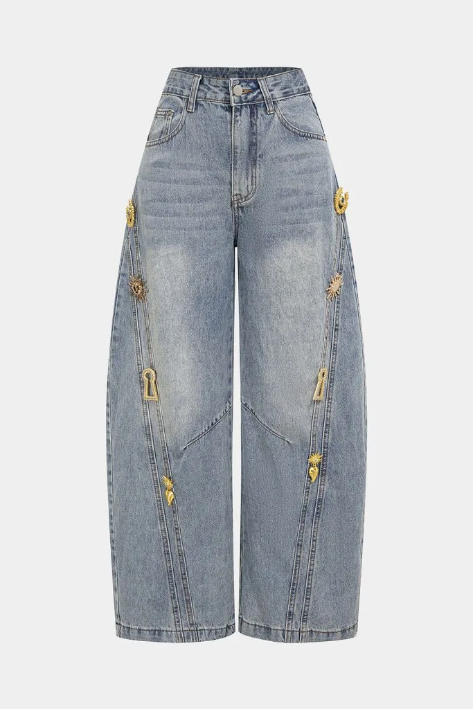 Denim Metallic Decor Wide Leg Jeans – Wrena