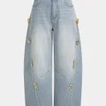 Denim Metallic Decor Wide Leg Jeans – Wrena