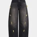 Denim Metallic Decor Wide Leg Jeans – Wrena