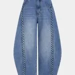 Denim Braided Pocket Zipper Barrel Jeans – Wrena