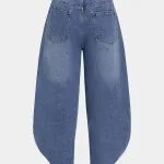 Denim Irregular Metallic Button Pocket Barrel Leg Jeans – Wrena