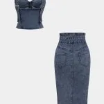 Denim Zipper Cami Top And Pocket Button Skirt Set – Wrena