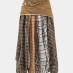 Color Block Plaid Print Denim Patchwork Asymmetrical Skirt – Wrena