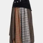 Color Block Plaid Print Denim Patchwork Asymmetrical Skirt – Wrena