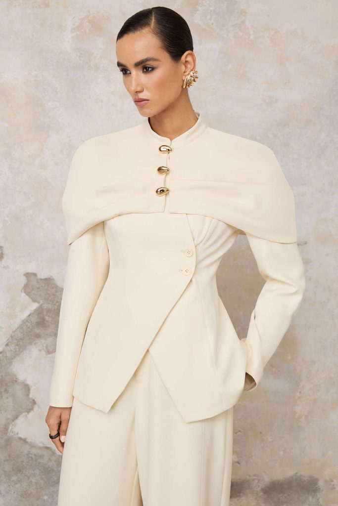 Metallic Button Cape Design Jacket