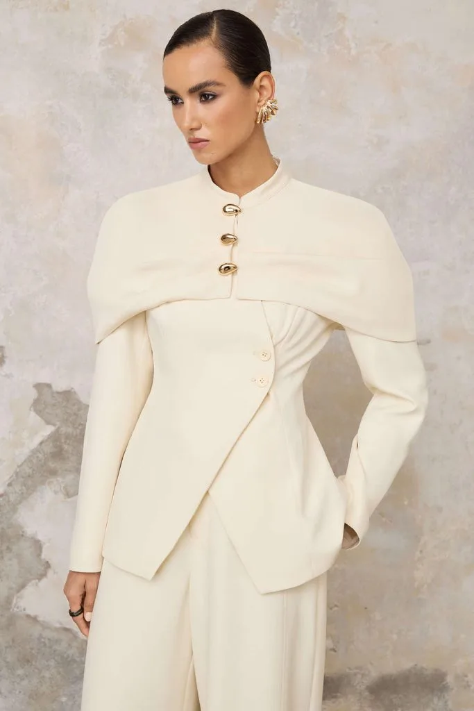 Metallic Button Cape Design Jacket – Wrena
