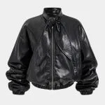 Faux Leather Knotted Zipper Jacket – Wrena