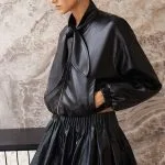 Faux Leather Knotted Zipper Jacket – Wrena