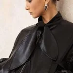 Faux Leather Knotted Zipper Jacket – Wrena