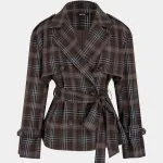Plaid Print Belted Button Jacket – Wrena