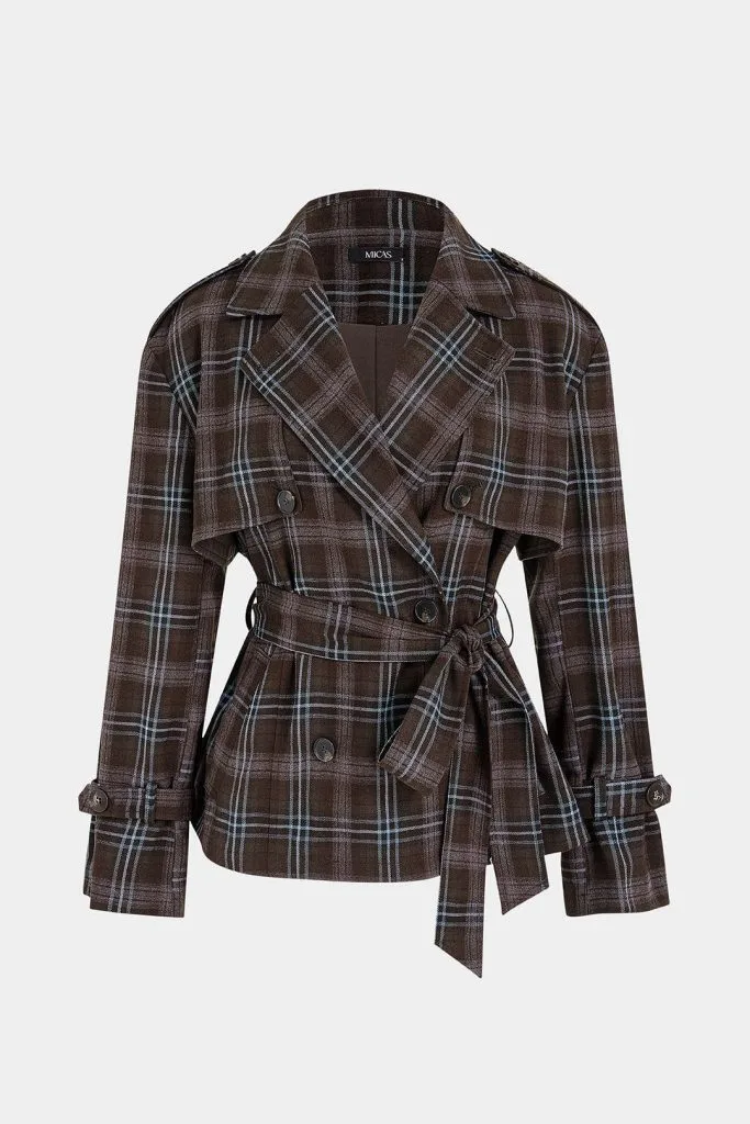 Plaid Print Belted Button Jacket – Wrena