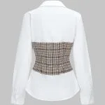 Tweed Plaid Print Patchwork Button Long-Sleeve Top – Wrena