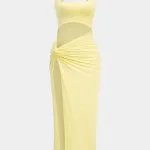 Solid Twist Front Cut Out Slit Midi Dress – Wrena