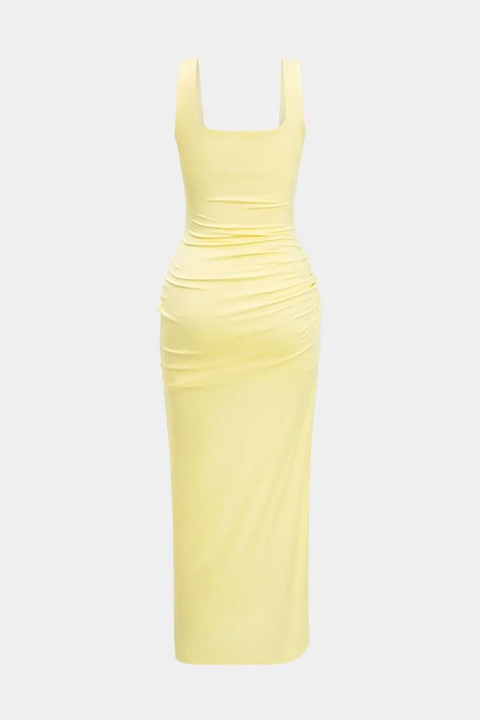 Solid Twist Front Cut Out Slit Midi Dress – Wrena