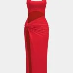 Solid Twist Front Cut Out Slit Midi Dress – Wrena