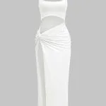Solid Twist Front Cut Out Slit Midi Dress – Wrena