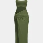 Solid Twist Front Cut Out Slit Midi Dress – Wrena