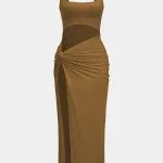 Solid Twist Front Cut Out Slit Midi Dress – Wrena