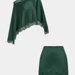 Patchwork Lace Trim One Shoulder Top And MIni Skirt Set – Wrena