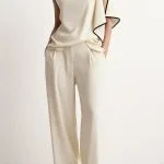 Contrast Binding Asymmetrical Tank Top And Straight Leg Pants – Wrena