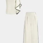 Contrast Binding Asymmetrical Tank Top And Straight Leg Pants – Wrena
