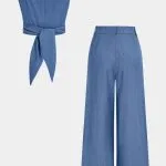 Linen Round Neck Back Crossed Tank Top And Button Wide Leg Pants Set – Wrena
