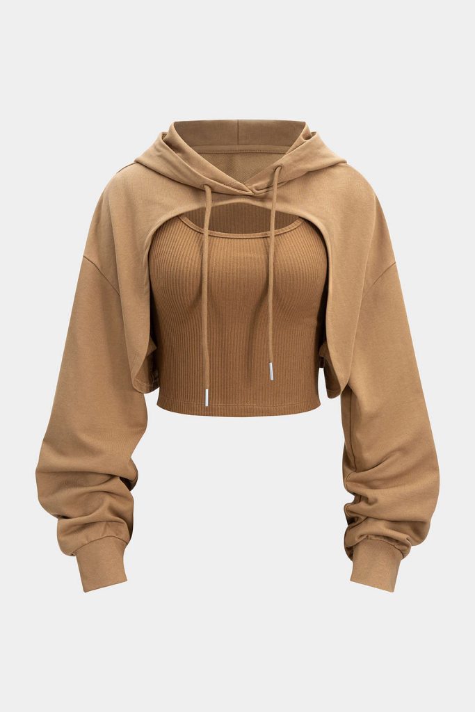 Knit Patchwork Drawstring Hoodie