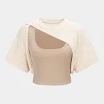 Contrast Asymmetrical Round Neck Two-Piece Short Sleeve Top – Wrena