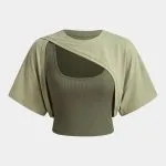 Contrast Asymmetrical Round Neck Two-Piece Short Sleeve Top – Wrena