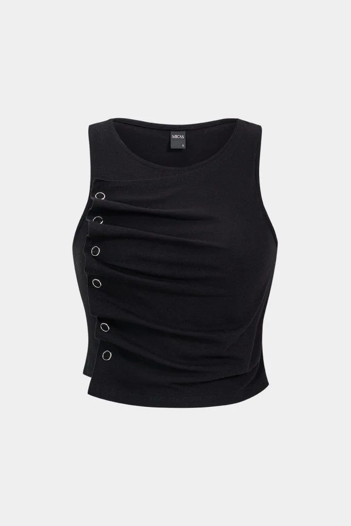 Round Neck Ring Ruched Tank Top