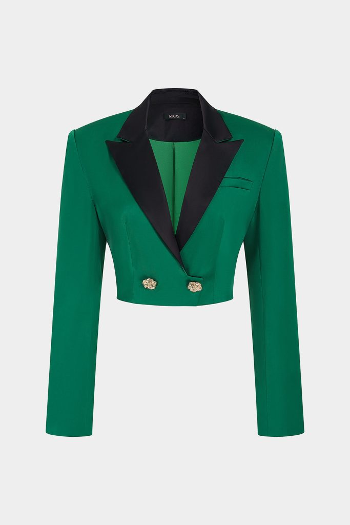 Satin Contrast Notched Lapel Metallic Blazer