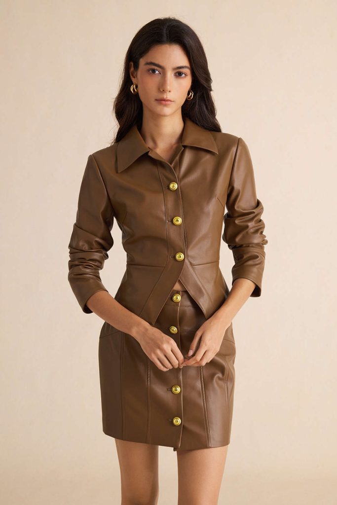 Faux Leather Button Jacket
