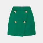 Satin Metallic Button Wrap Mini Skirt – Wrena