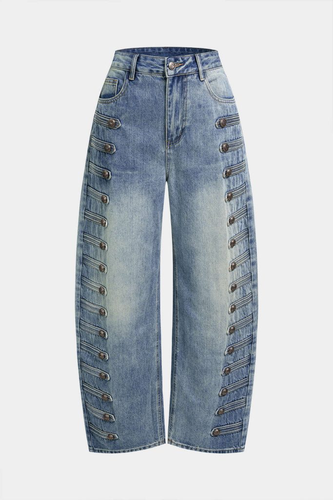 Denim Napoleon Button Horseshoe Jeans