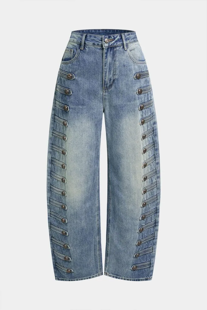 Denim Napoleon Button Horseshoe Jeans – Wrena